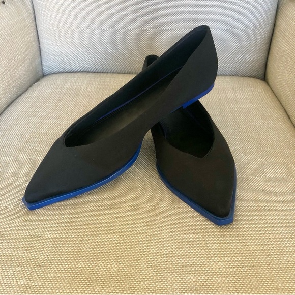 ASOS Shoes - ASOS Flat Satin Pointed Toe Shoes With Electric Blue Boarder Around Sole.